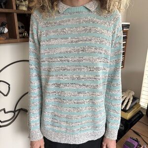 Vintage 80s Striped Collared Knit Sweater The Fox Collection ~ Size Large